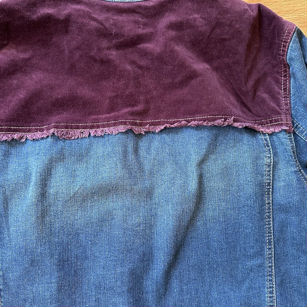 LOGO Lori Goldstein Denim Corduroy Jacket Womens 2X Cowboy Fringe Color Block - Picture 14 of 15